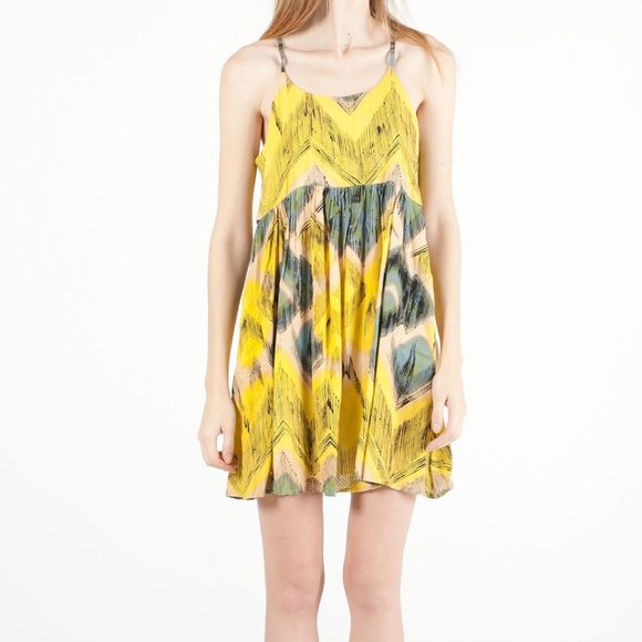 NWT SOMEDAYS LOVIN Yellow Patterned Allover Printed Dress Size XS MSRP $108 - Picture 2 of 9